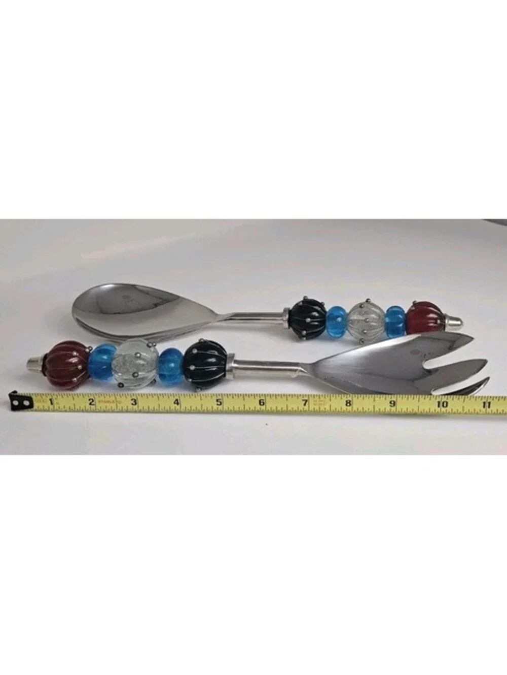 2 Piece Stainless Steel Salad Servers Set Glass Bead Handles Made In India